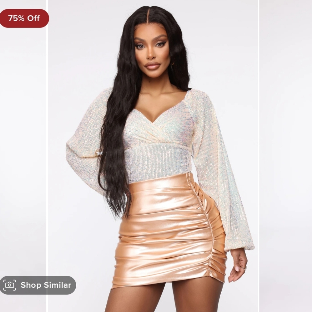 FashionNova Sparks Fly hologram sequin bodysuit size L NWT